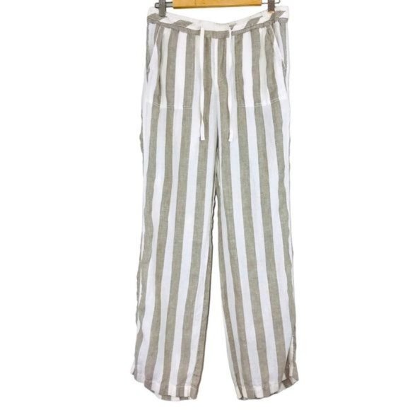 CASLON 100% Linen Lightweight Boho Relaxed Fit Striped Drawstring Pants Size S - Picture 1 of 8